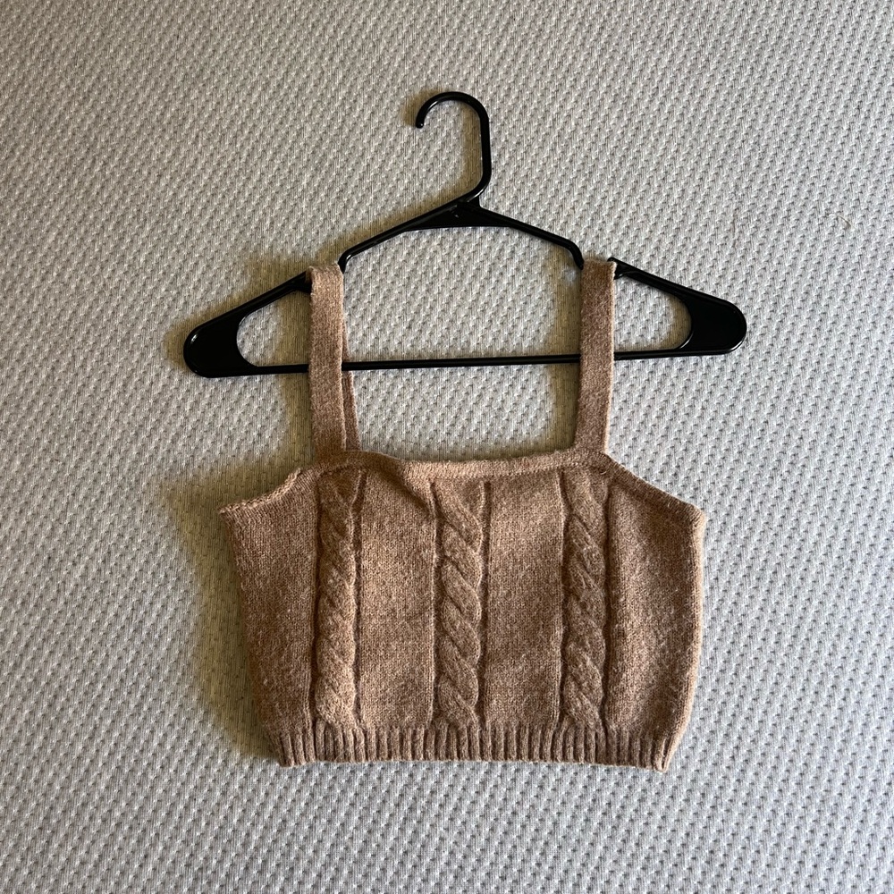 Tan Cable Knit Crop Top
